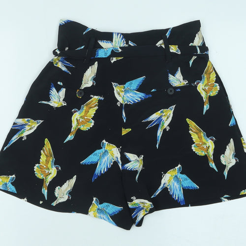 Preworn Womens Black Geometric Polyester Paperbag Shorts Size 28 in Regular Zip - Bird Print