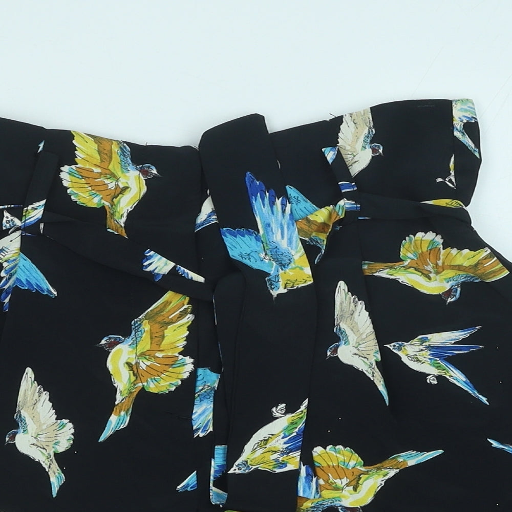 Preworn Womens Black Geometric Polyester Paperbag Shorts Size 28 in Regular Zip - Bird Print