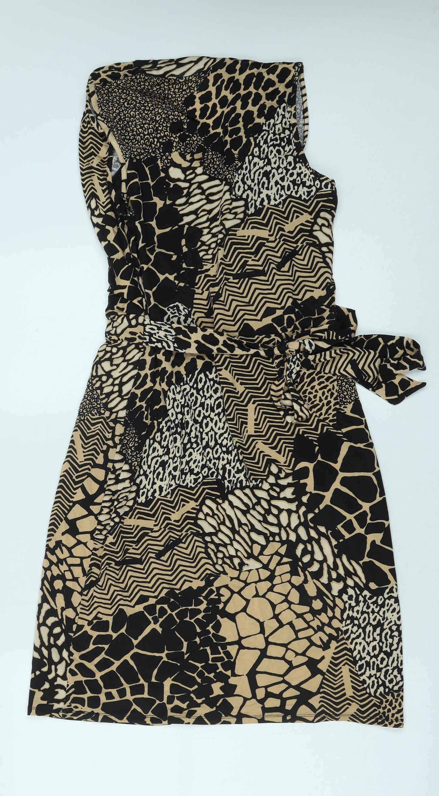 Wallis Womens Brown Geometric Viscose A-Line Size 12 V-Neck Pullover