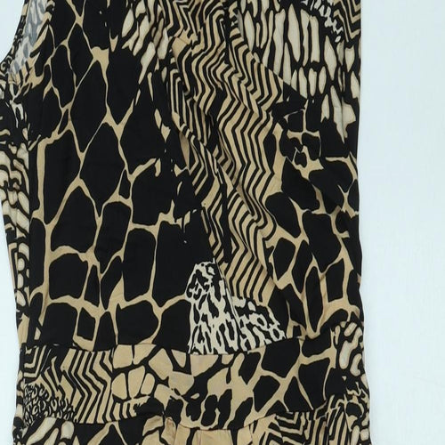 Wallis Womens Brown Geometric Viscose A-Line Size 12 V-Neck Pullover