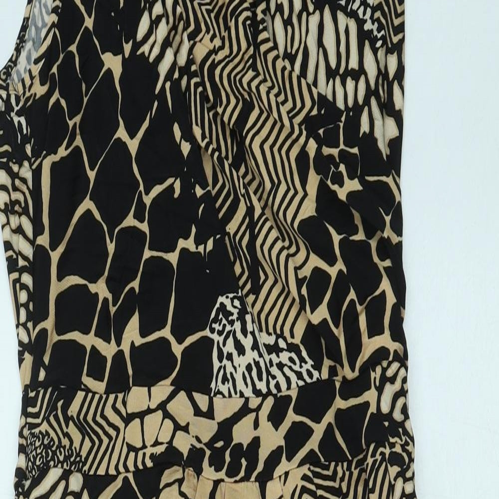 Wallis Womens Brown Geometric Viscose A-Line Size 12 V-Neck Pullover