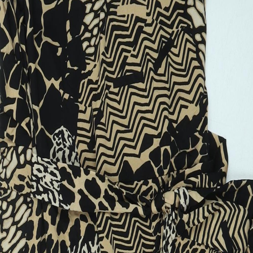 Wallis Womens Brown Geometric Viscose A-Line Size 12 V-Neck Pullover