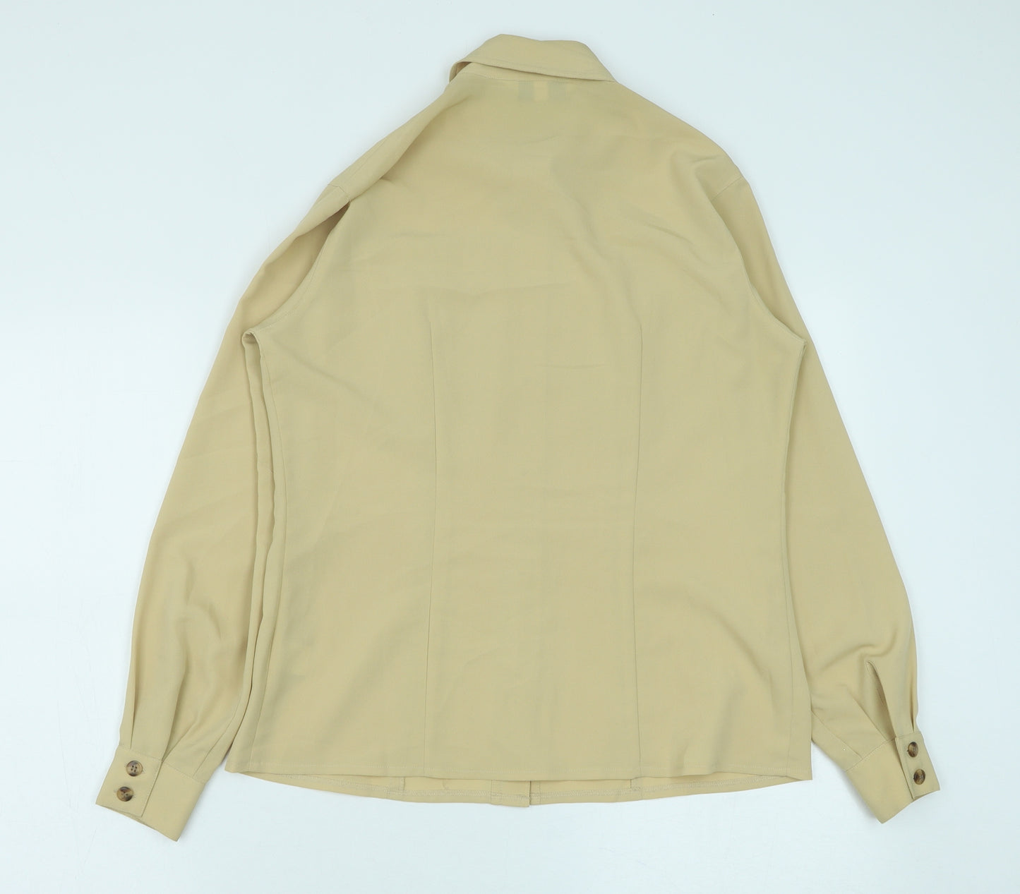 WHIMSY Womens Beige Polyester Basic Button-Up Size 10 V-Neck