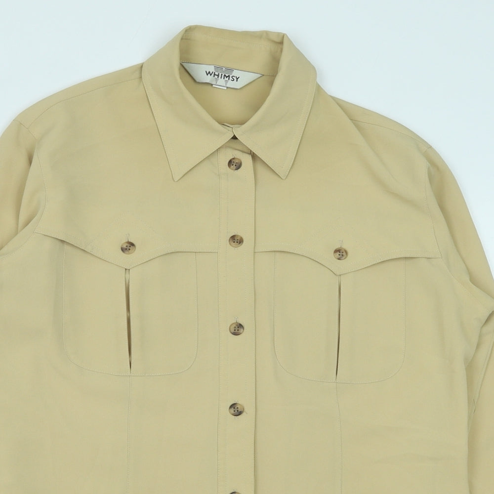 WHIMSY Womens Beige Polyester Basic Button-Up Size 10 V-Neck