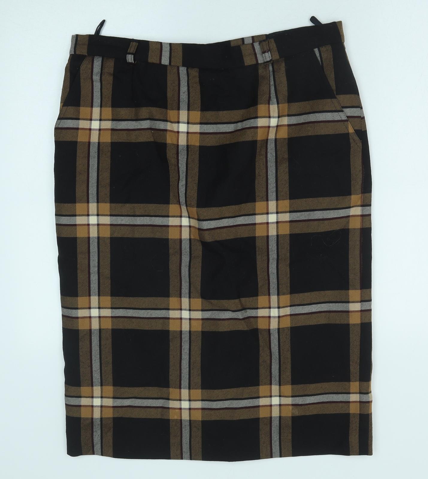 The House Of Bruar Womens Black Geometric Polyester Straight & Pencil Skirt Size 14 Zip