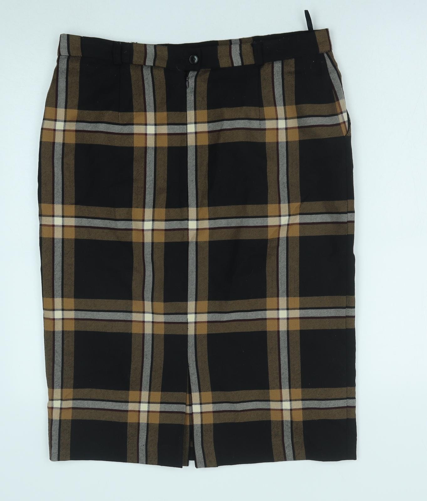 The House Of Bruar Womens Black Geometric Polyester Straight & Pencil Skirt Size 14 Zip