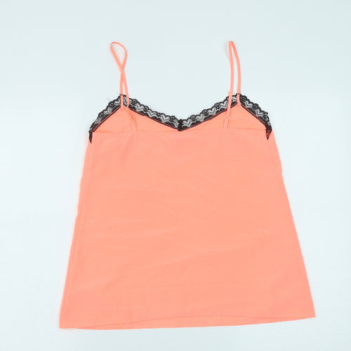 Miss Selfridge Womens Pink Polyester Basic Tank Size 8 V-Neck - Lace Detail