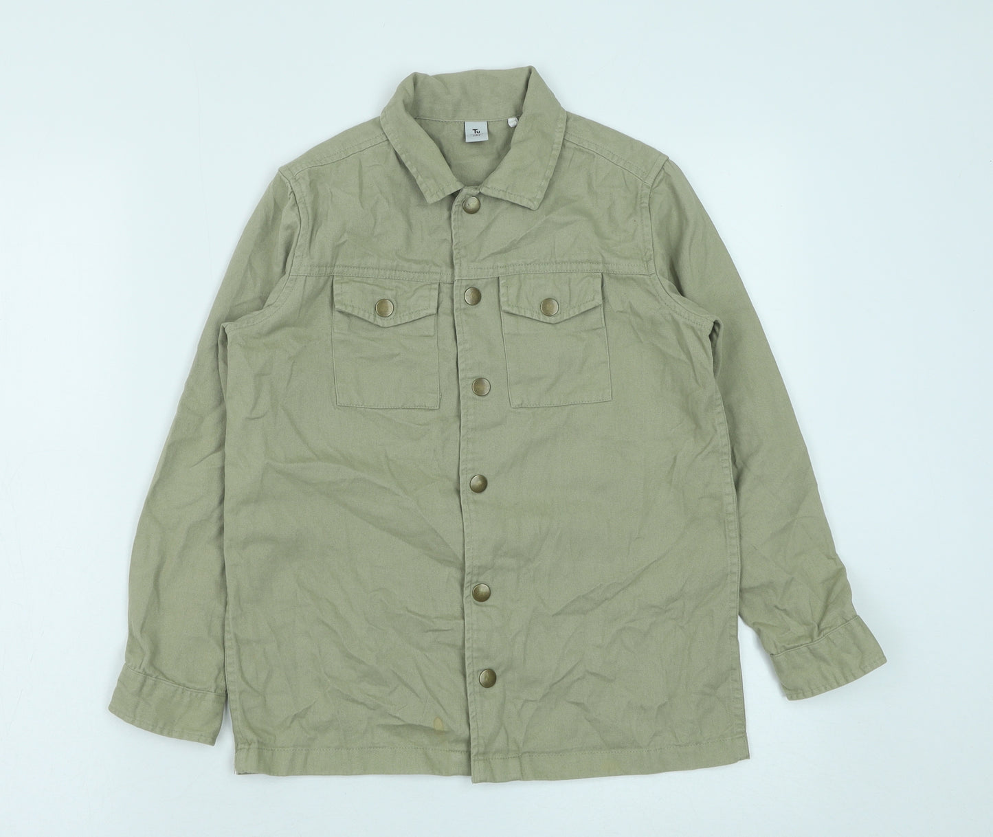 TU Boys Green Coir Basic Button-Up Size 9 Years Collared Button
