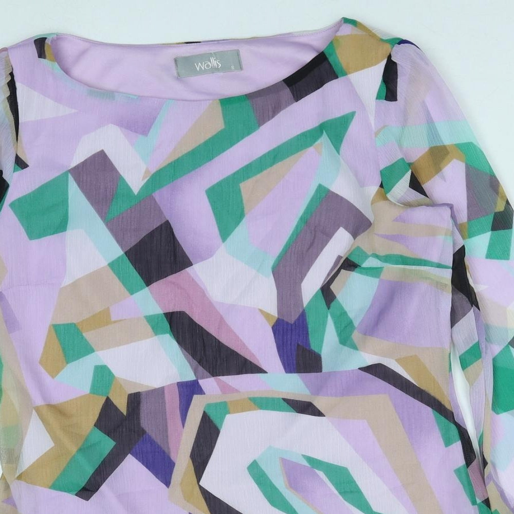 Wallis Womens Purple Geometric Polyester Mini Size S Round Neck Pullover