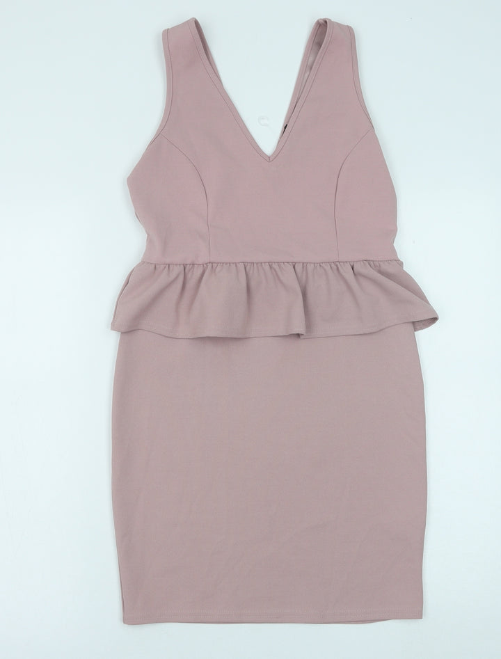 New Look Womens Pink Polyester A-Line Size 10 V-Neck Pullover