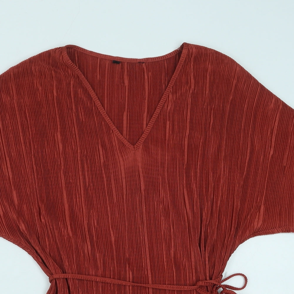 Peacocks Womens Brown Polyester Tunic Blouse Size 8 V-Neck - Pleated detail