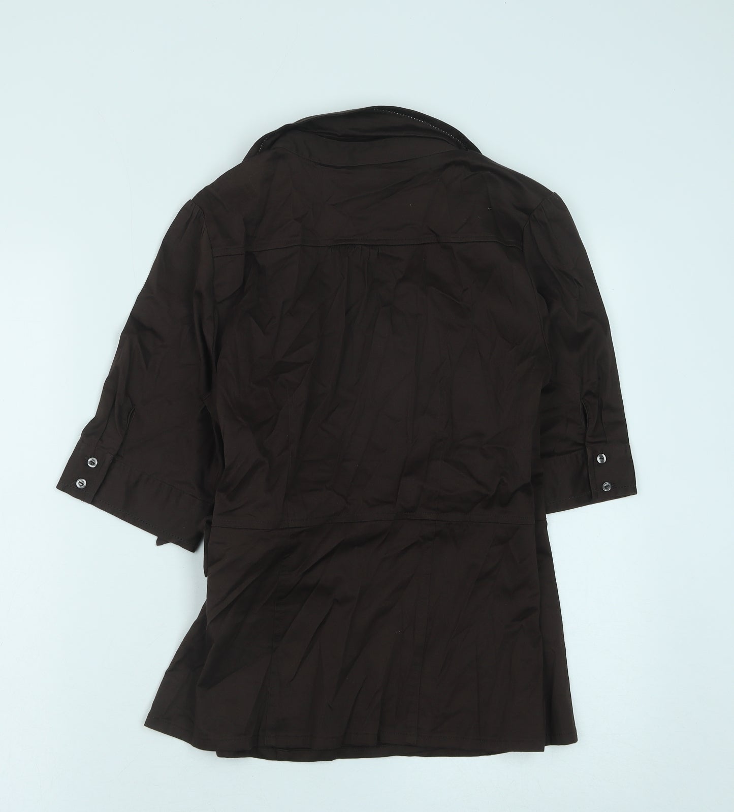 H&M Womens Brown Cotton Wrap Blouse Size 14 V-Neck
