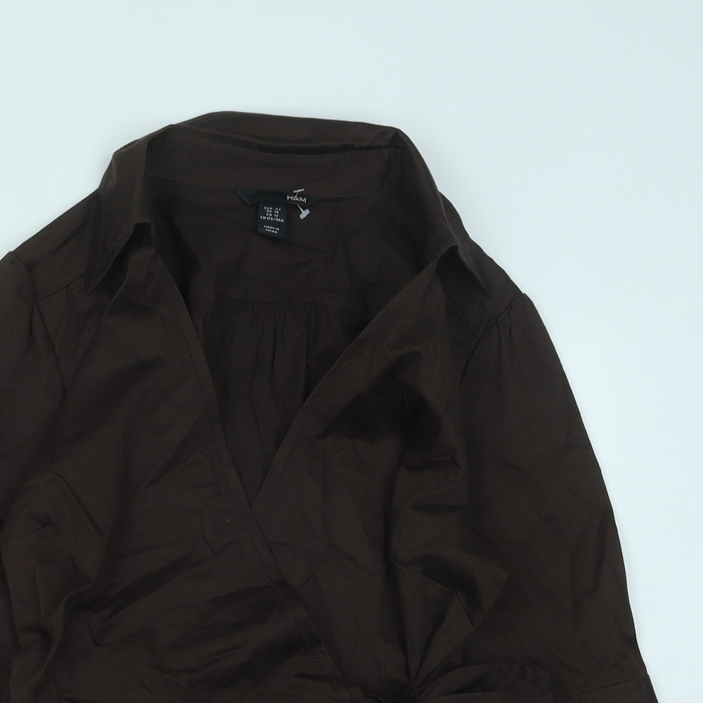 H&M Womens Brown Cotton Wrap Blouse Size 14 V-Neck