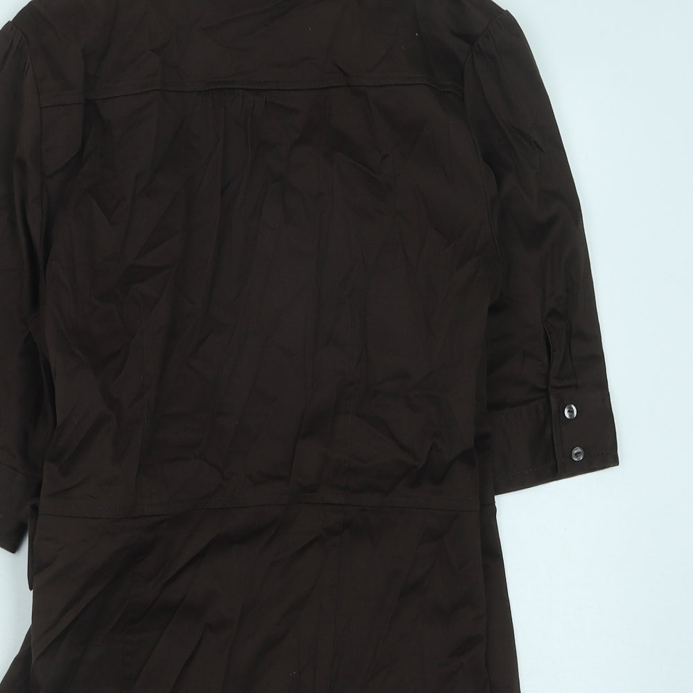 H&M Womens Brown Cotton Wrap Blouse Size 14 V-Neck
