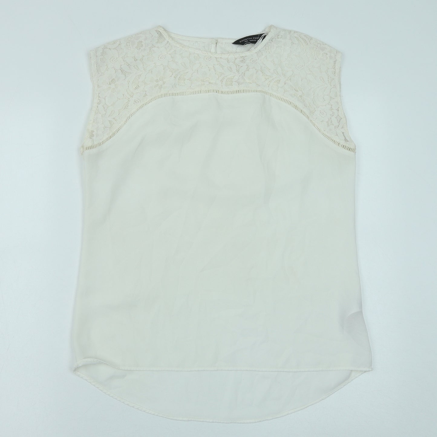 Dorothy Perkins Womens White Polyester Basic Tank Size 10 Round Neck - Lace Detail