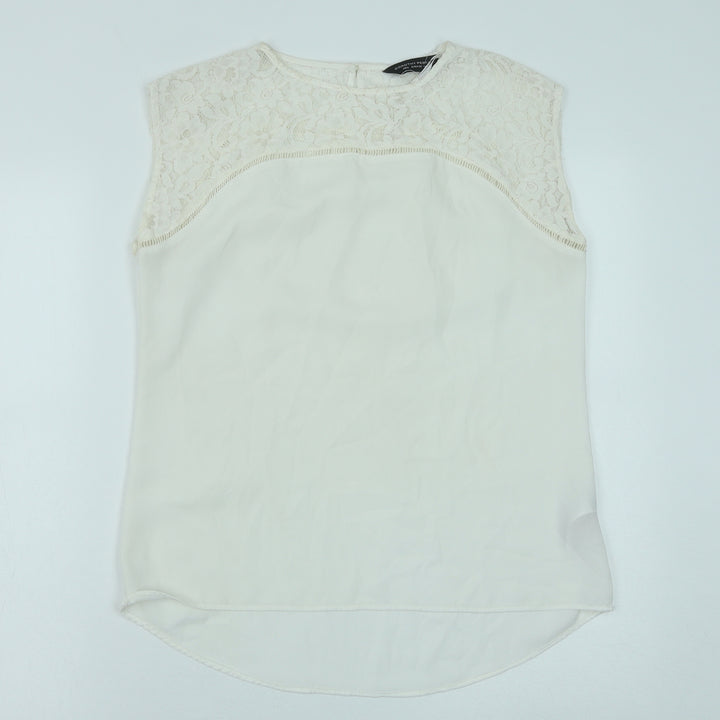 Dorothy Perkins Womens White Polyester Basic Tank Size 10 Round Neck - Lace Detail