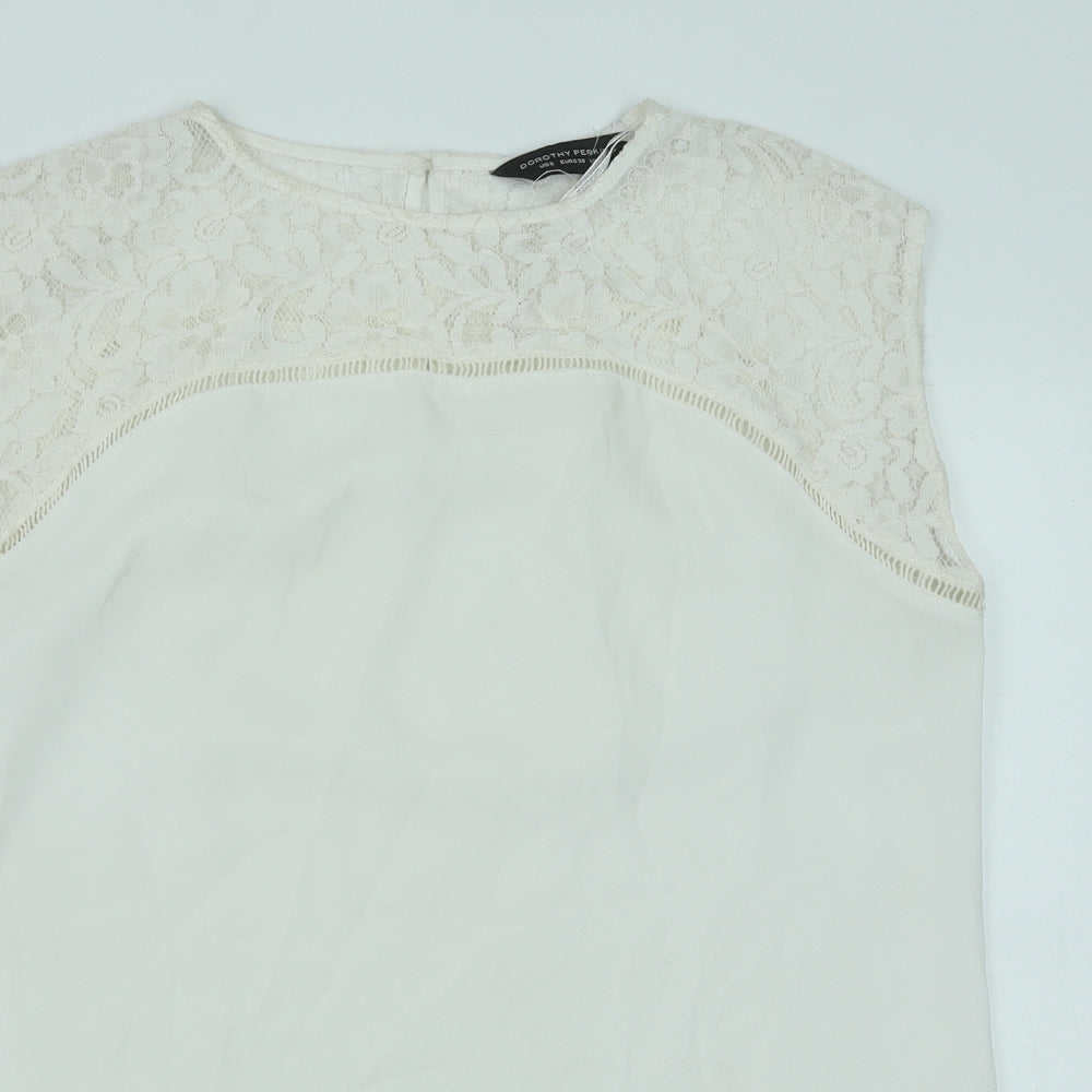 Dorothy Perkins Womens White Polyester Basic Tank Size 10 Round Neck - Lace Detail