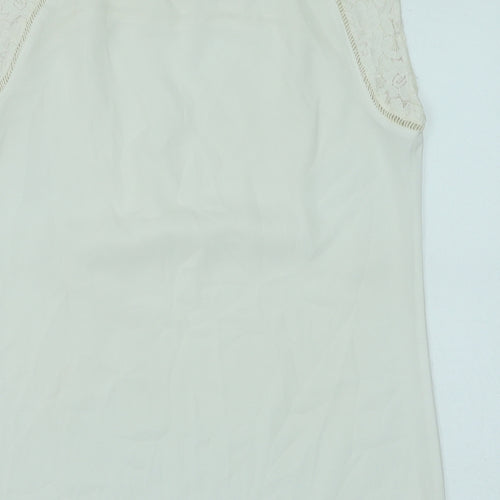 Dorothy Perkins Womens White Polyester Basic Tank Size 10 Round Neck - Lace Detail