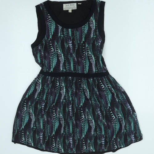 Jack Wills Womens Green Geometric Polyester Fit & Flare Size 10 Scoop Neck Zip