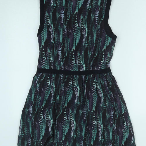 Jack Wills Womens Green Geometric Polyester Fit & Flare Size 10 Scoop Neck Zip