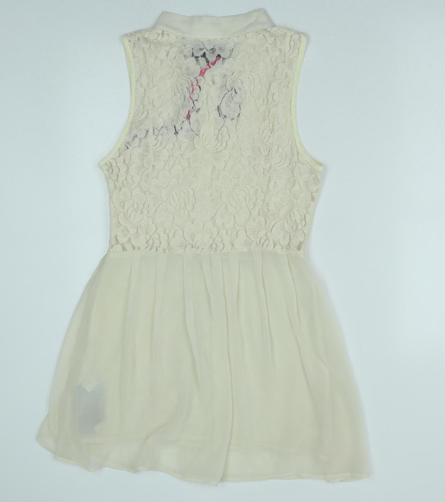 Hearts & Bow Womens Ivory Floral Polyester Shirt Dress Size 10 Collared Button