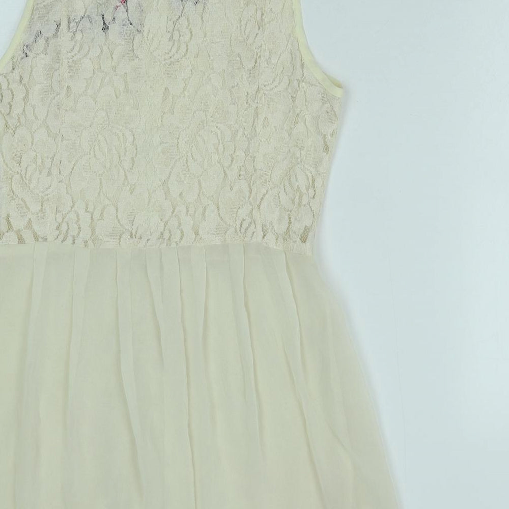 Hearts & Bow Womens Ivory Floral Polyester Shirt Dress Size 10 Collared Button