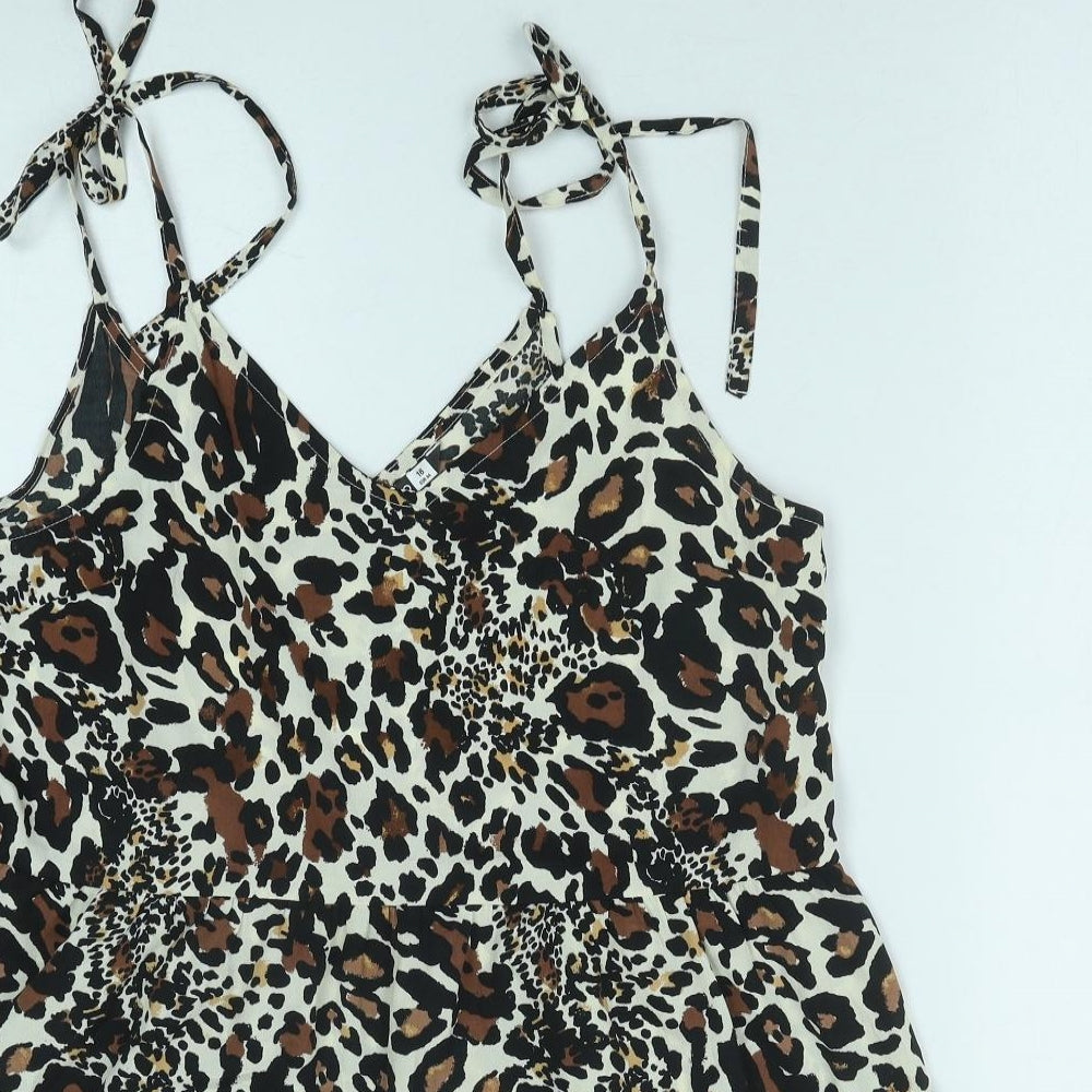 PEP&CO Womens Brown Animal Print Polyester Tank Dress Size 16 V-Neck Pullover - Leopard Pattern