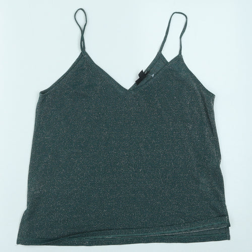 Topshop Womens Green Polyester Camisole Tank Size 10 V-Neck