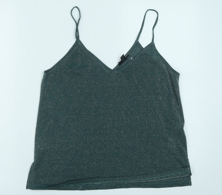 Topshop Womens Green Polyester Camisole Tank Size 10 V-Neck