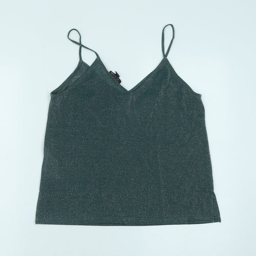 Topshop Womens Green Polyester Camisole Tank Size 10 V-Neck