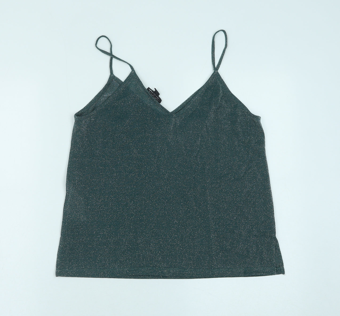 Topshop Womens Green Polyester Camisole Tank Size 10 V-Neck