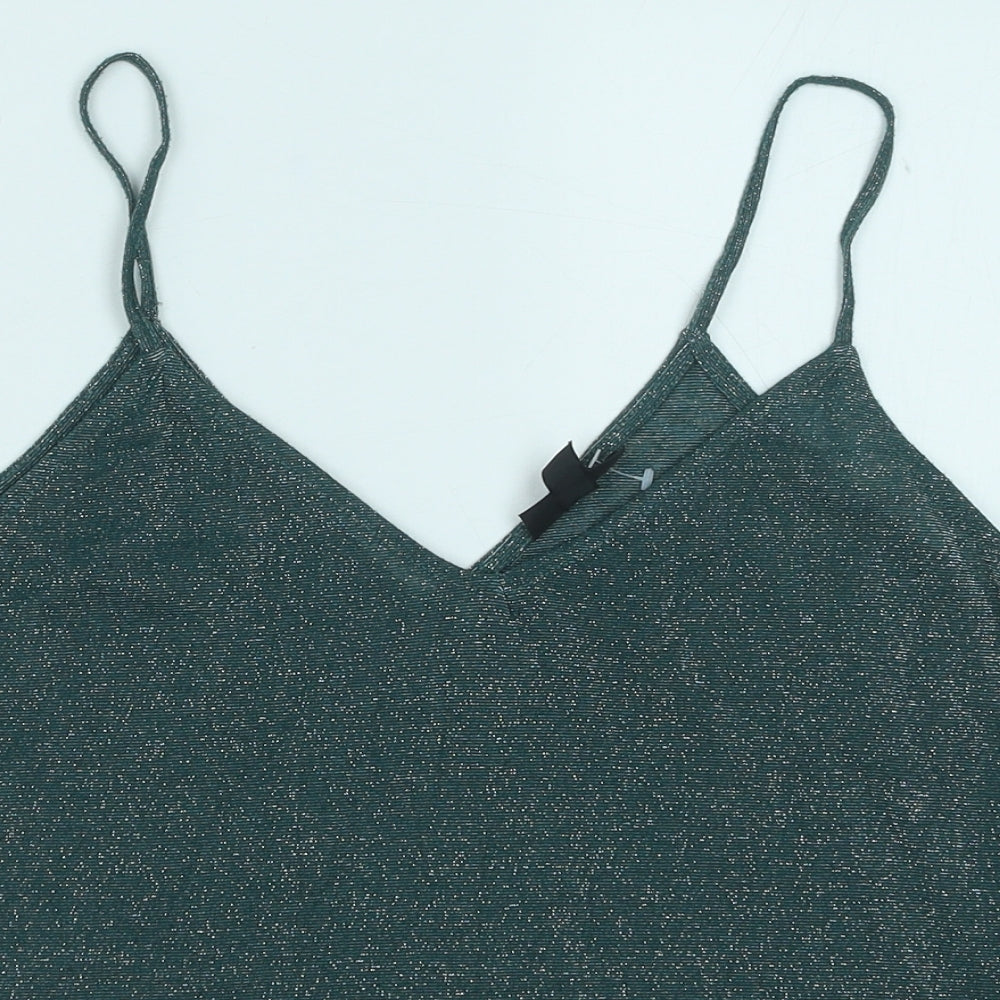Topshop Womens Green Polyester Camisole Tank Size 10 V-Neck