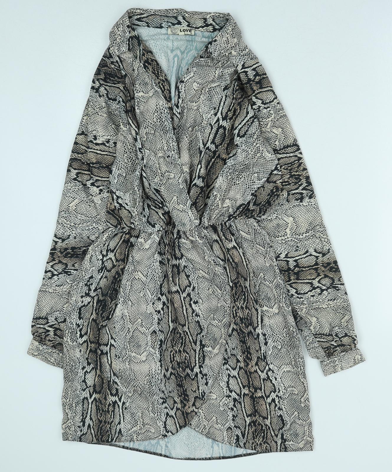 Love Womens Brown Animal Print Polyester Shirt Dress Size S Collared Button - Snakeskin Pattern