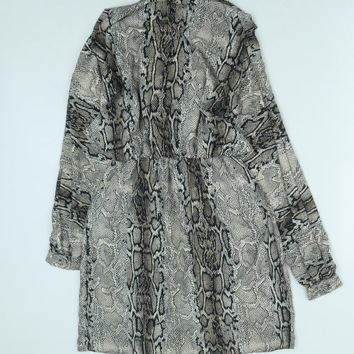 Love Womens Brown Animal Print Polyester Shirt Dress Size S Collared Button - Snakeskin Pattern