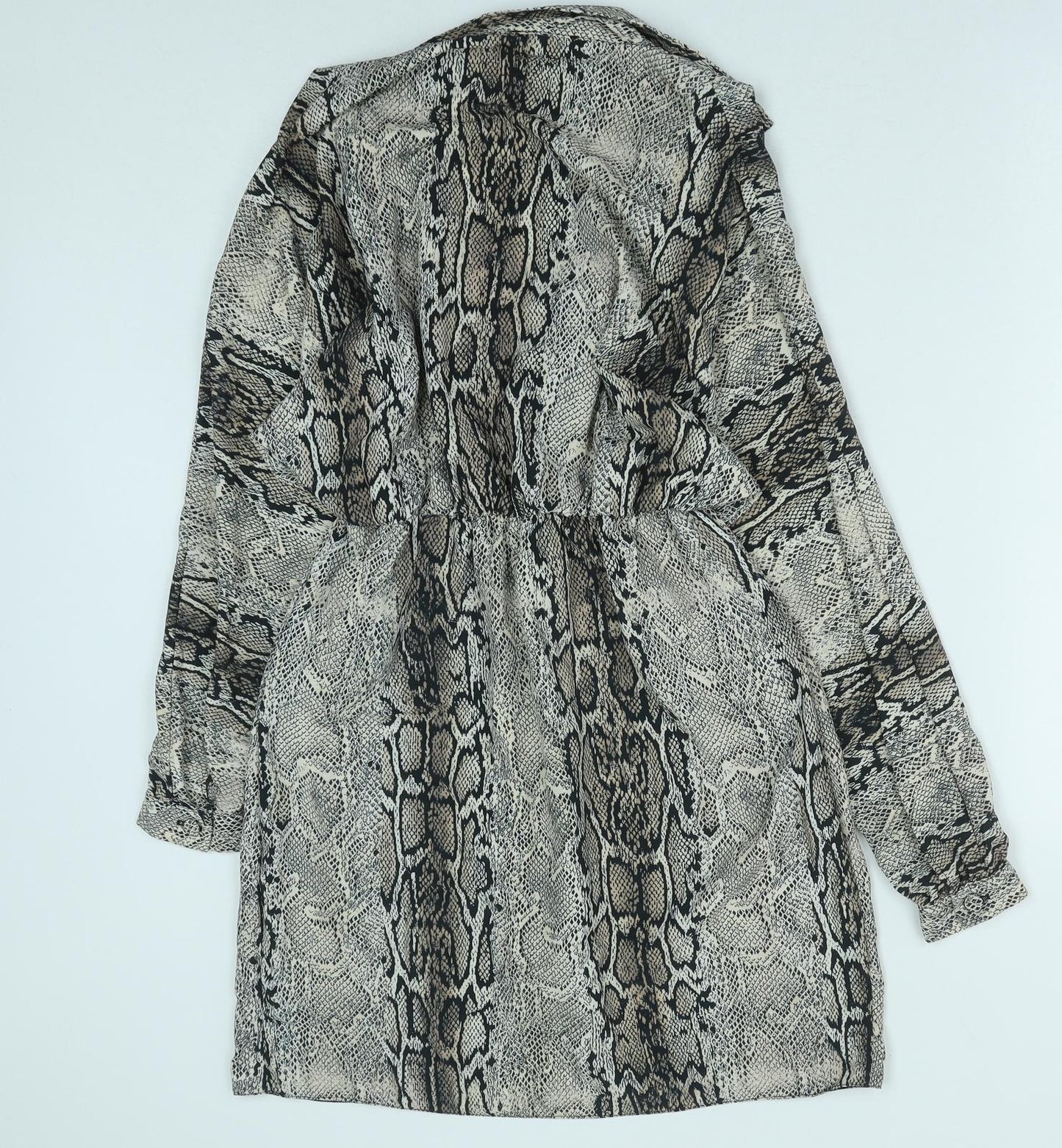 Love Womens Brown Animal Print Polyester Shirt Dress Size S Collared Button - Snakeskin Pattern