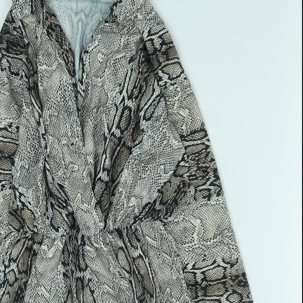 Love Womens Brown Animal Print Polyester Shirt Dress Size S Collared Button - Snakeskin Pattern