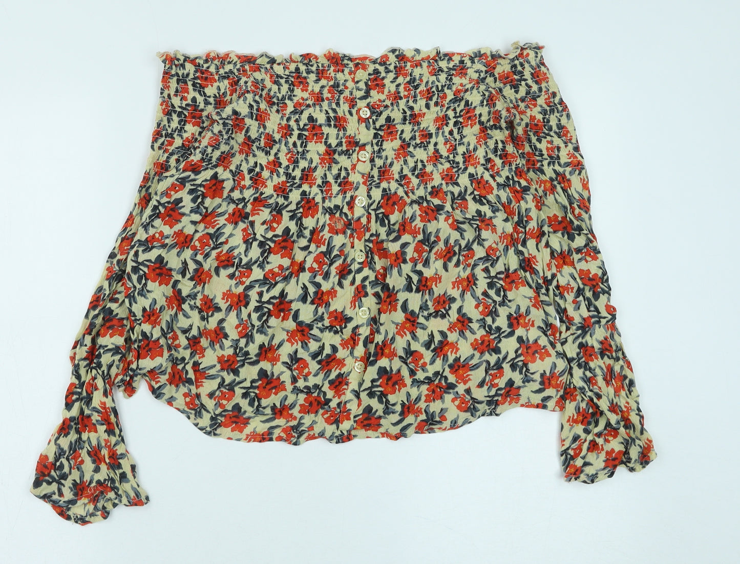 Pins & Needles Womens Beige Floral Cotton Basic Blouse Size M Off the Shoulder