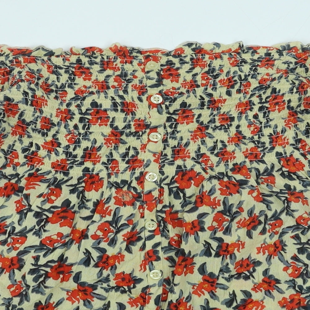 Pins & Needles Womens Beige Floral Cotton Basic Blouse Size M Off the Shoulder