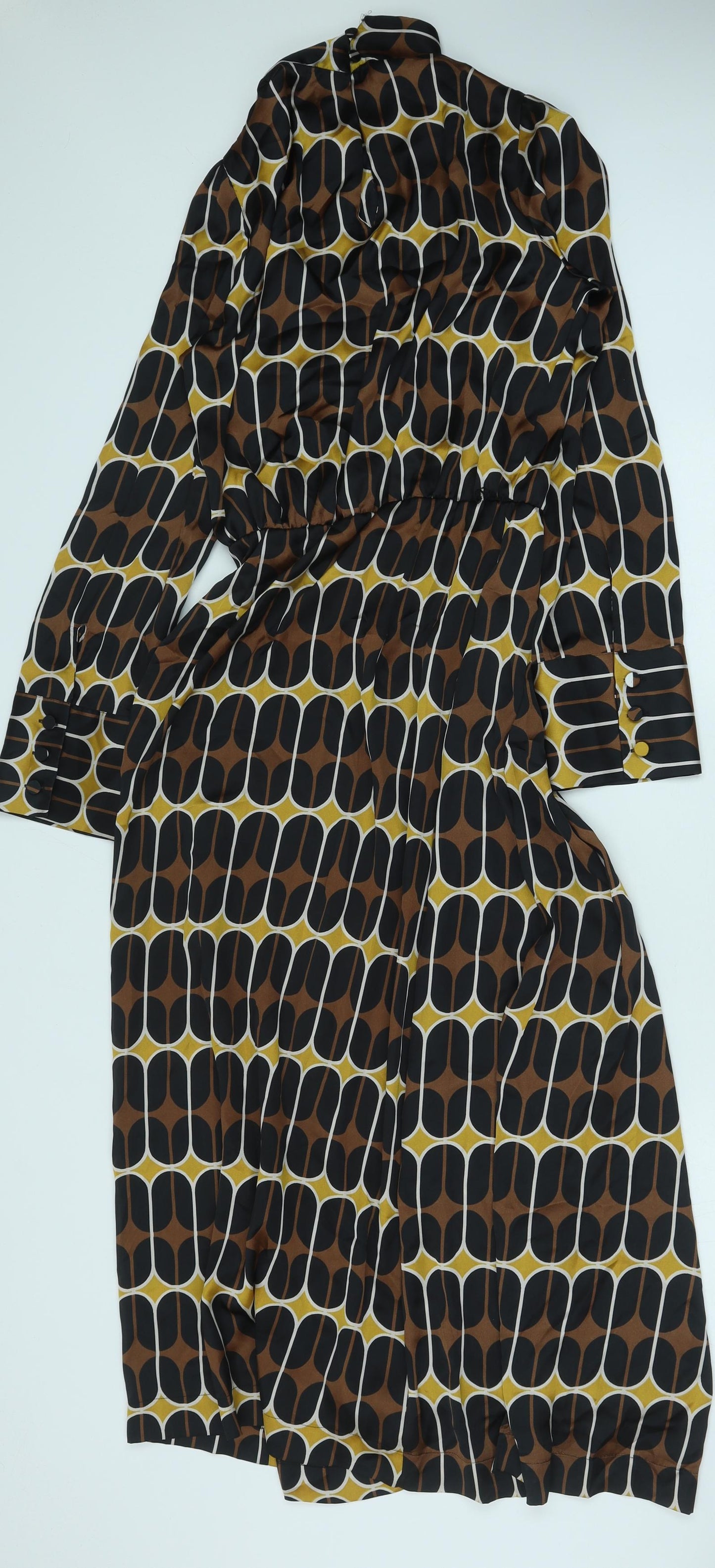 Zara Womens Brown Geometric Polyester A-Line Size S Mock Neck Zip