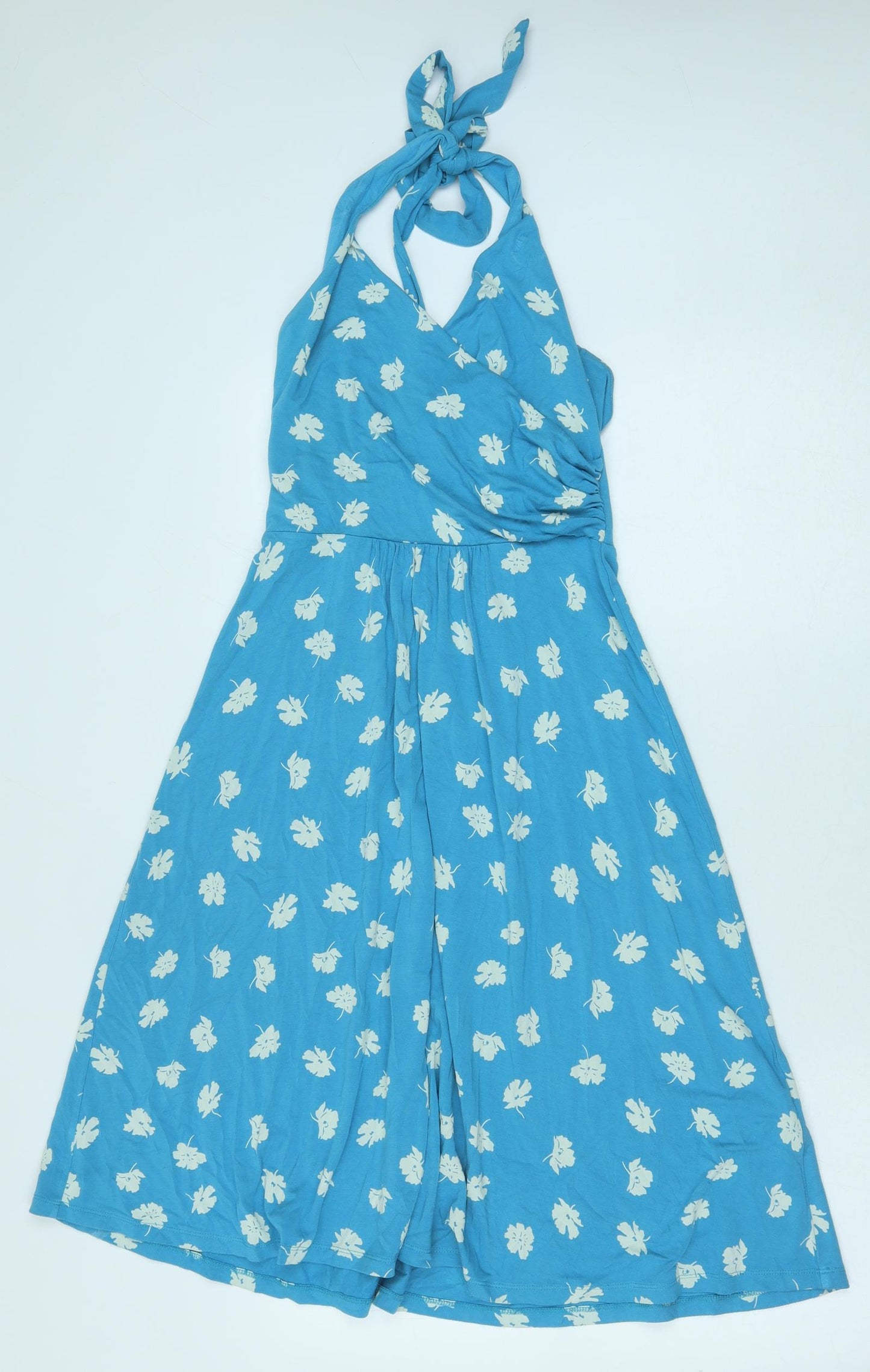 Boden Womens Blue Floral Cotton Fit & Flare Size 8 Halter Pullover