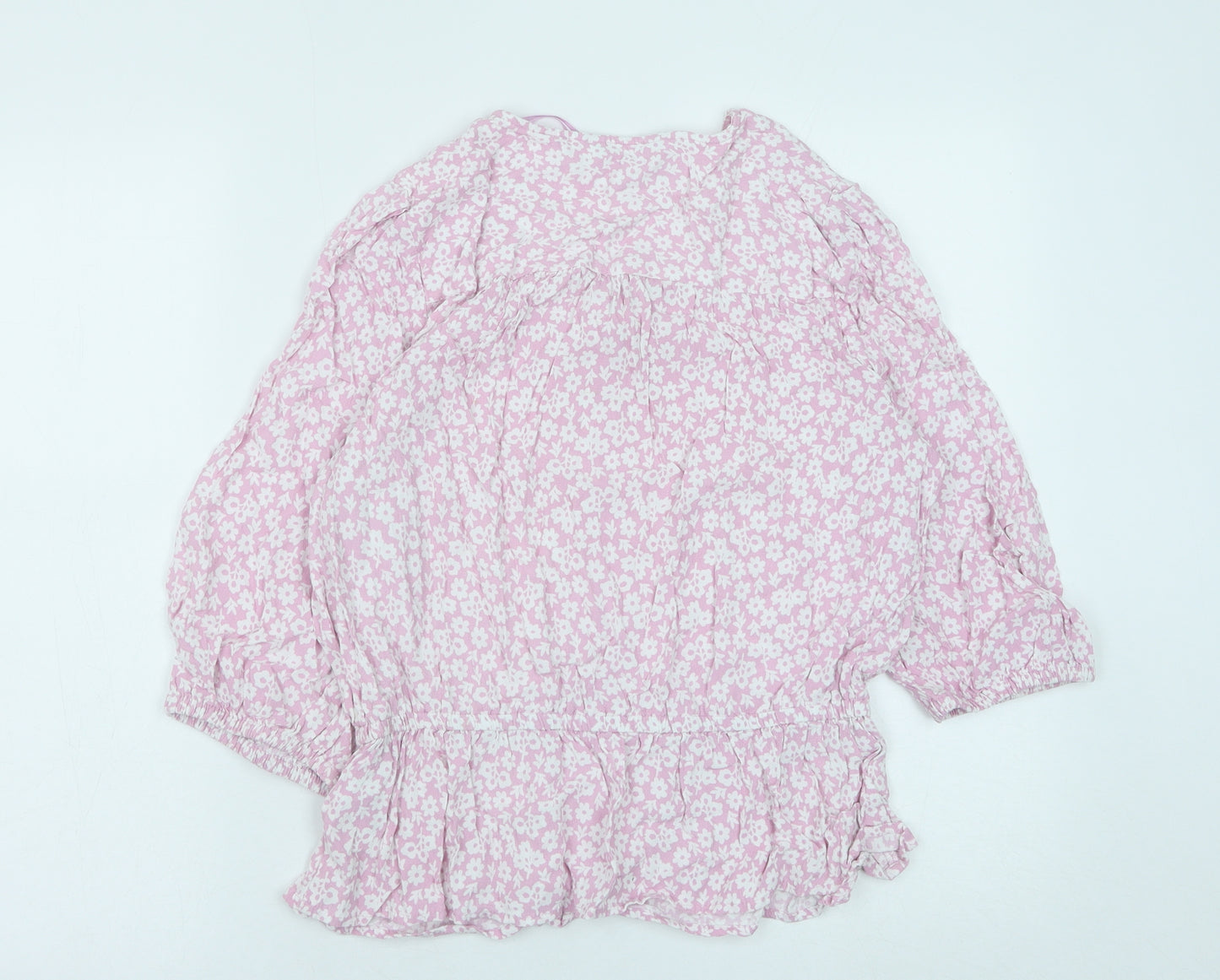 Marks and Spencer Womens Pink Floral Viscose Basic Blouse Size 12 Scoop Neck - Peplum