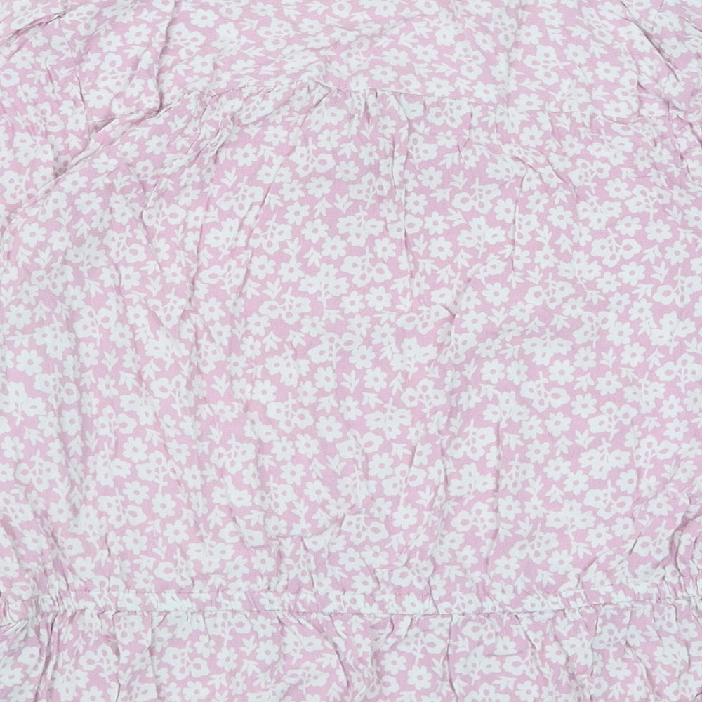 Marks and Spencer Womens Pink Floral Viscose Basic Blouse Size 12 Scoop Neck - Peplum
