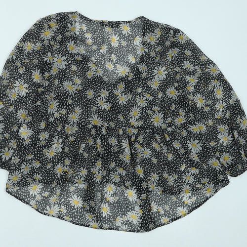 Primark Womens Black Floral Polyester Basic Blouse Size 10 Scoop Neck - Daisy Print Smock