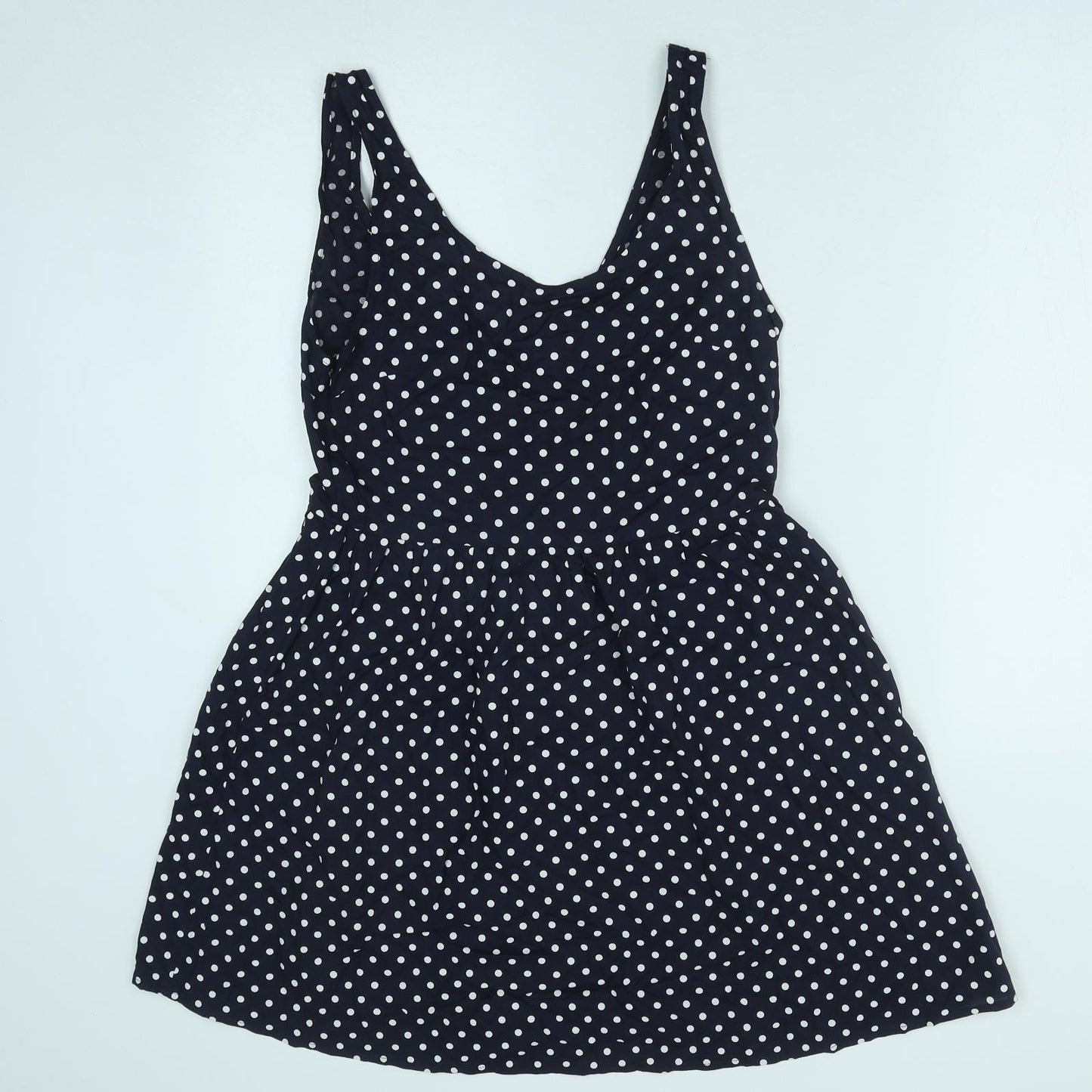 H&M Womens Blue Polka Dot Viscose Tank Dress Size 8 Scoop Neck Pullover
