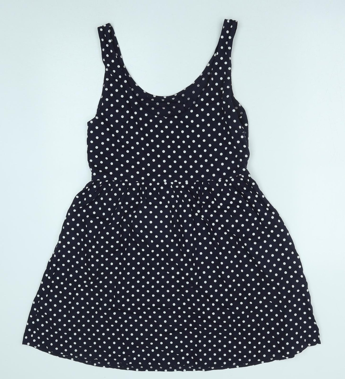 H&M Womens Blue Polka Dot Viscose Tank Dress Size 8 Scoop Neck Pullover