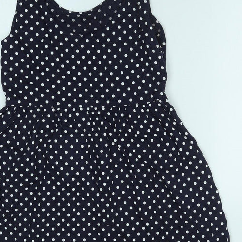 H&M Womens Blue Polka Dot Viscose Tank Dress Size 8 Scoop Neck Pullover