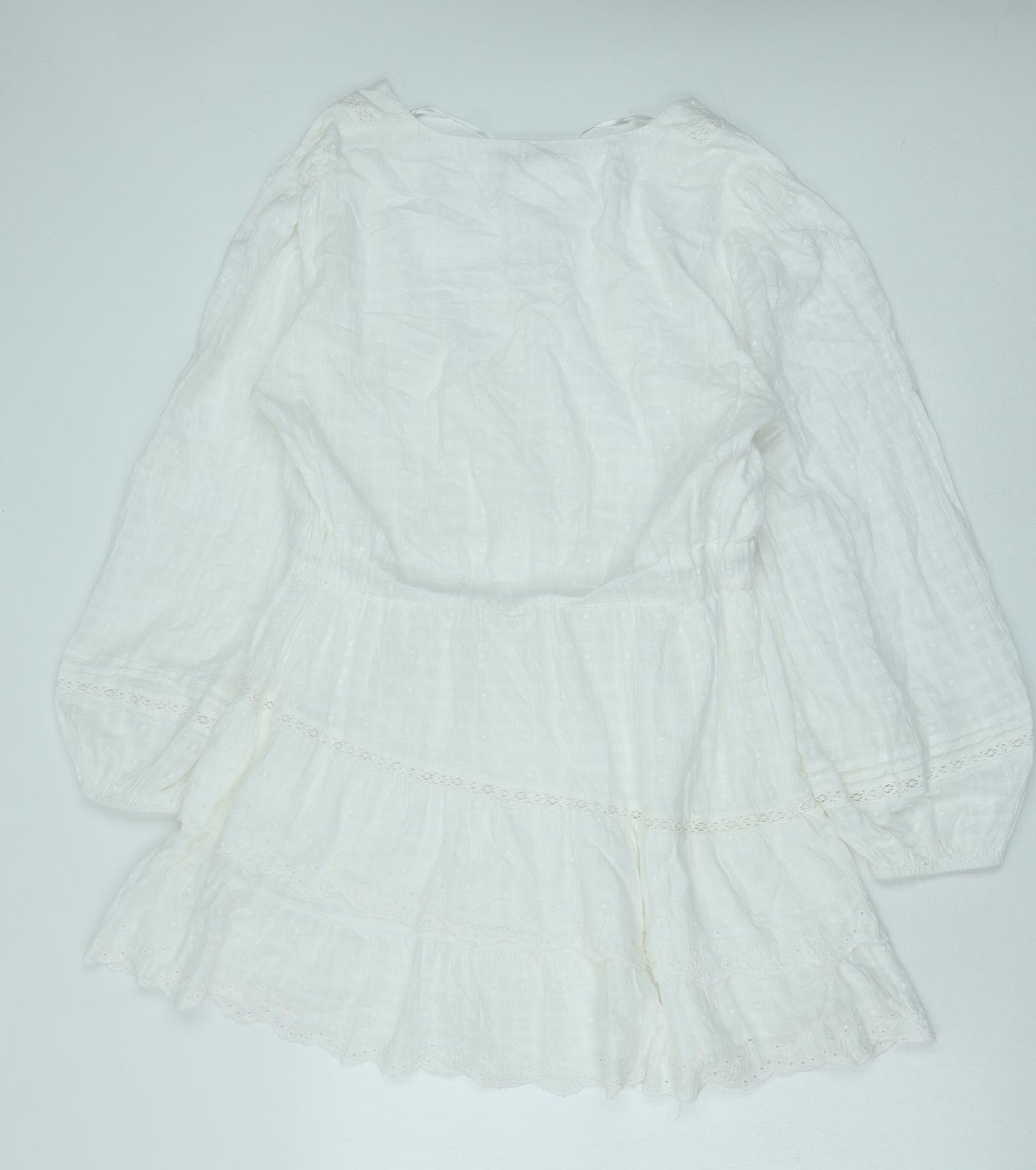 Zara Womens White Cotton Fit & Flare Size XL V-Neck Pullover