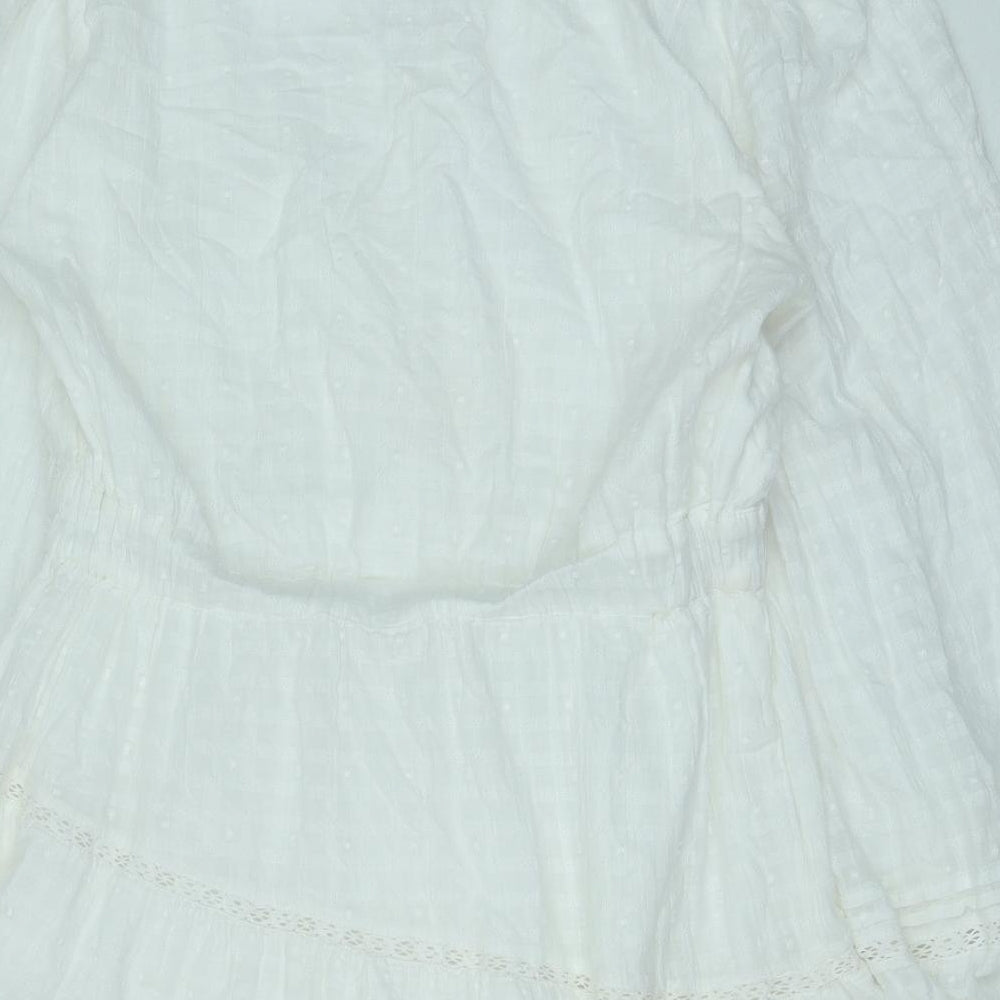 Zara Womens White Cotton Fit & Flare Size XL V-Neck Pullover