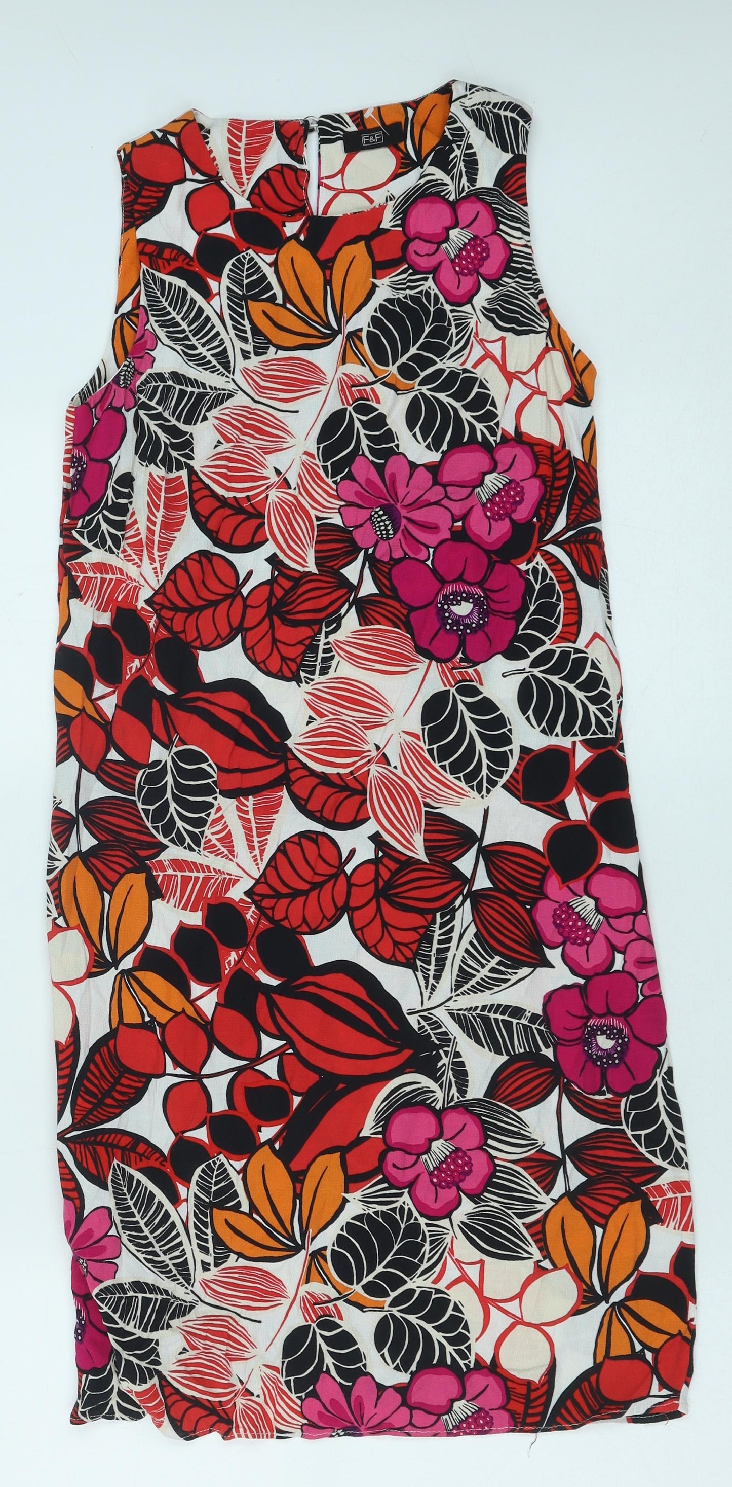 F&F Womens Multicoloured Floral Viscose Shift Size 6 Boat Neck Pullover