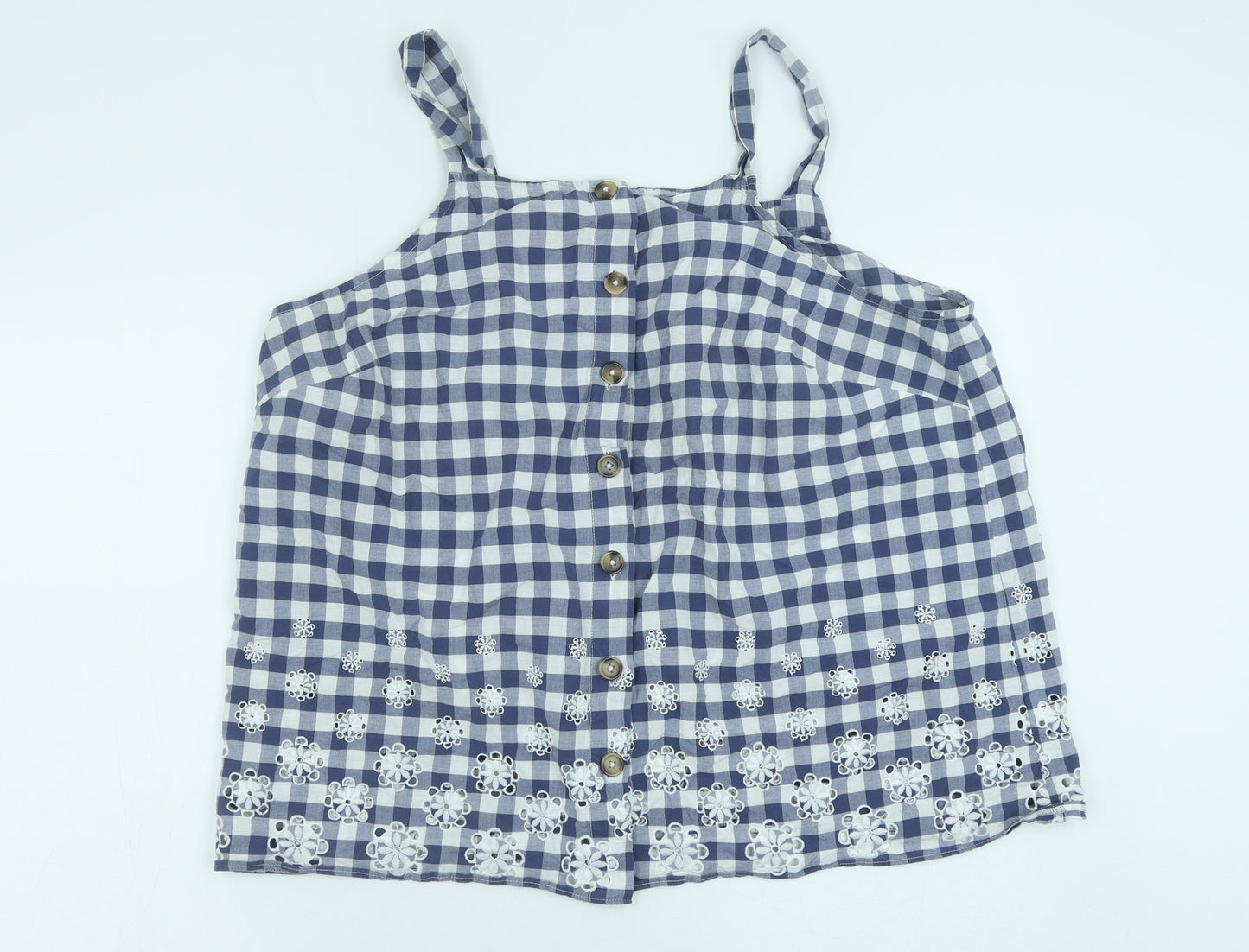 TU Womens Blue Check Cotton Camisole Tank Size 24 Square Neck